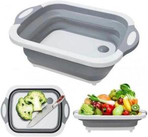 Suport multifunctional pentru spalarea si taierea legumelor 3 în 1 - Gri